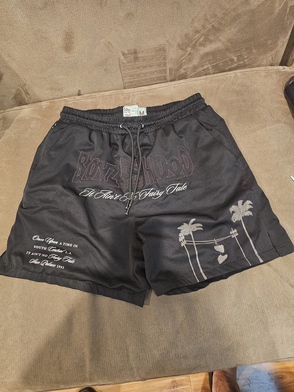 Black Men's Athletic Shorts with Palm Graphic